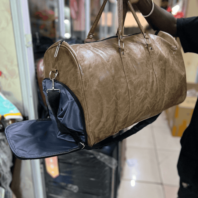 Leather Duffel Bag with Shoe Compartment