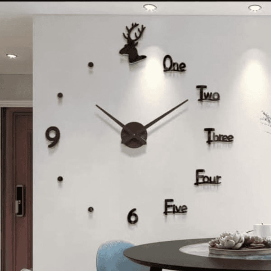 3D Large Roman Numeral Acrylic Mirror Wall Clock Sticker With Deco Deers