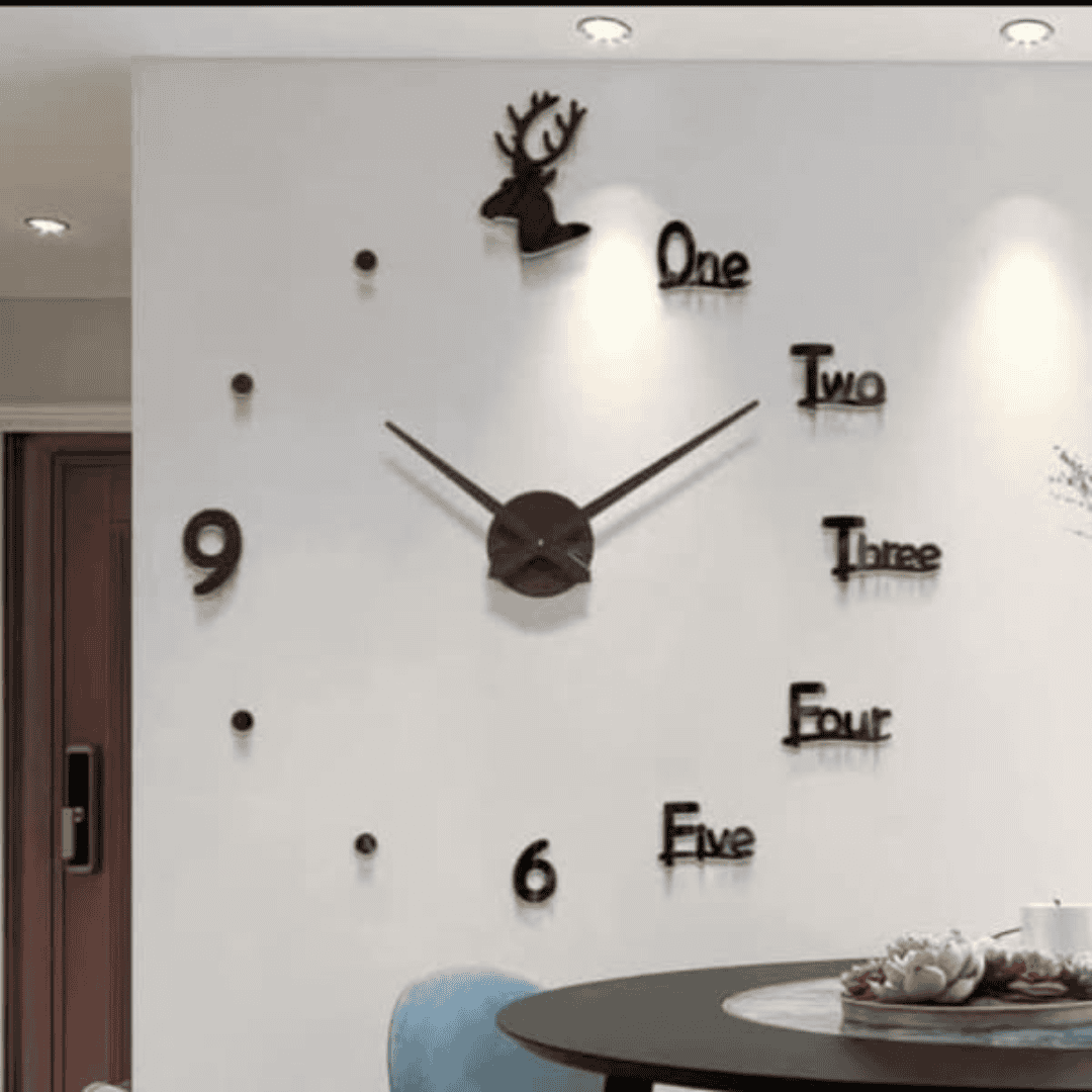 3D Large Roman Numeral Acrylic Mirror Wall Clock Sticker With Deco Deers