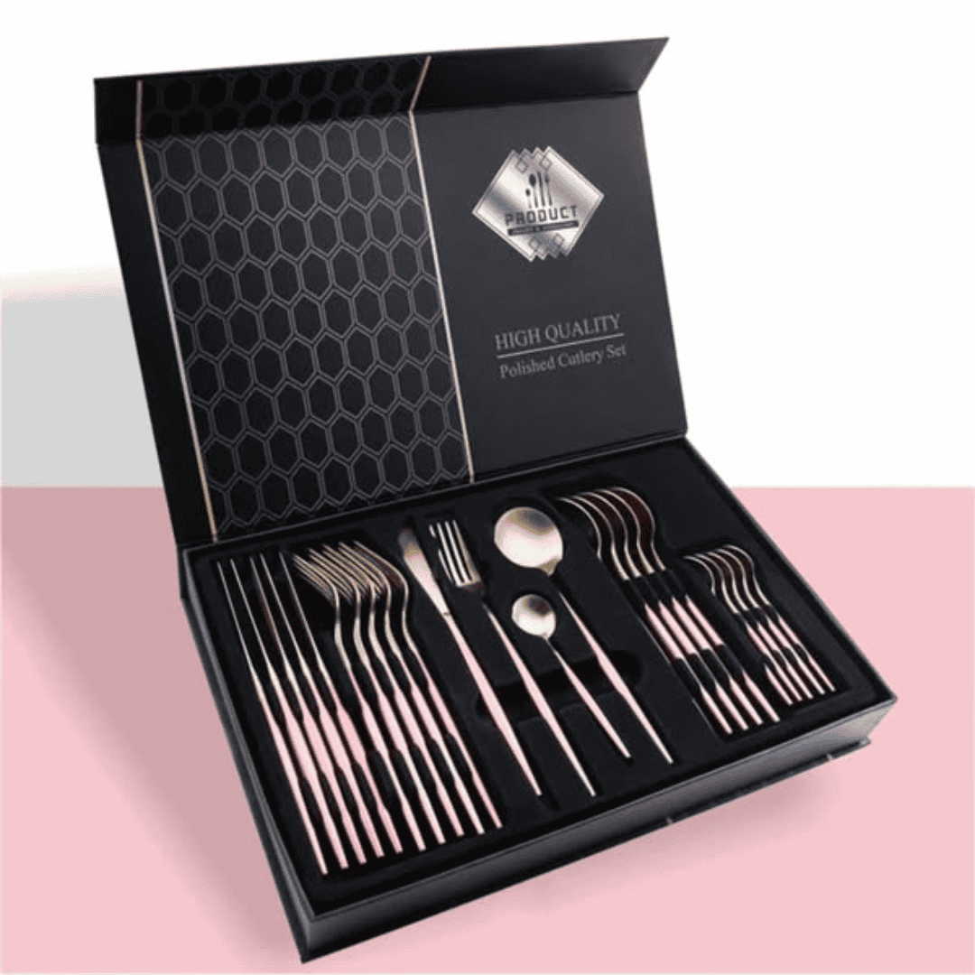 24Pcs Stainless Steel Golden Cutlery Set