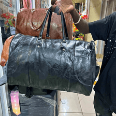 Leather Duffel Bag with Shoe Compartment