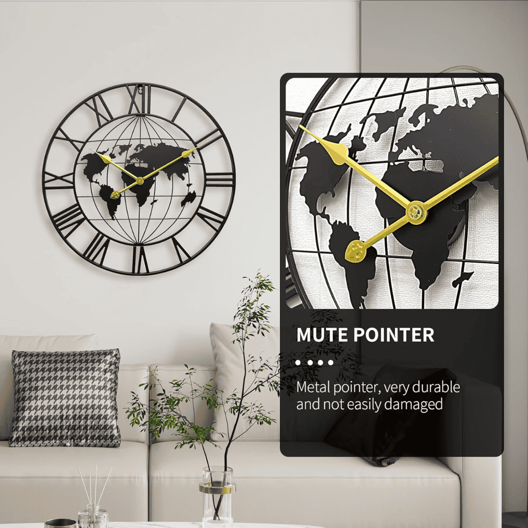 Large World Map Wall Clock for Living Room Decoration