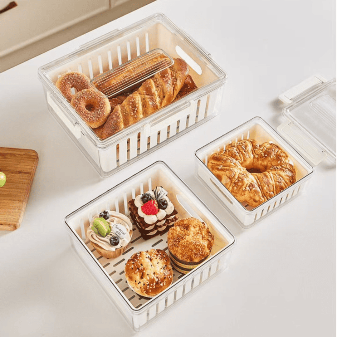 3pcs Stackable Food Storage Containers with Drainer Basket