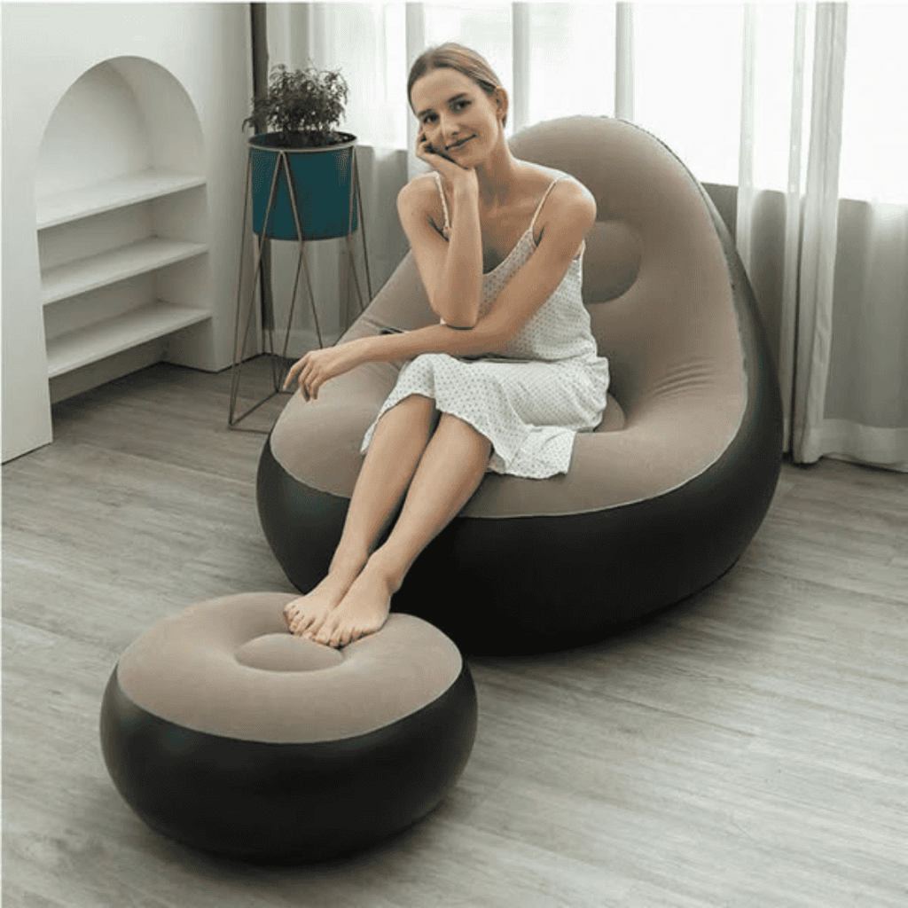 Inflatable Lounge Seat with Foot Rest and Free Pump (2pcs Set)