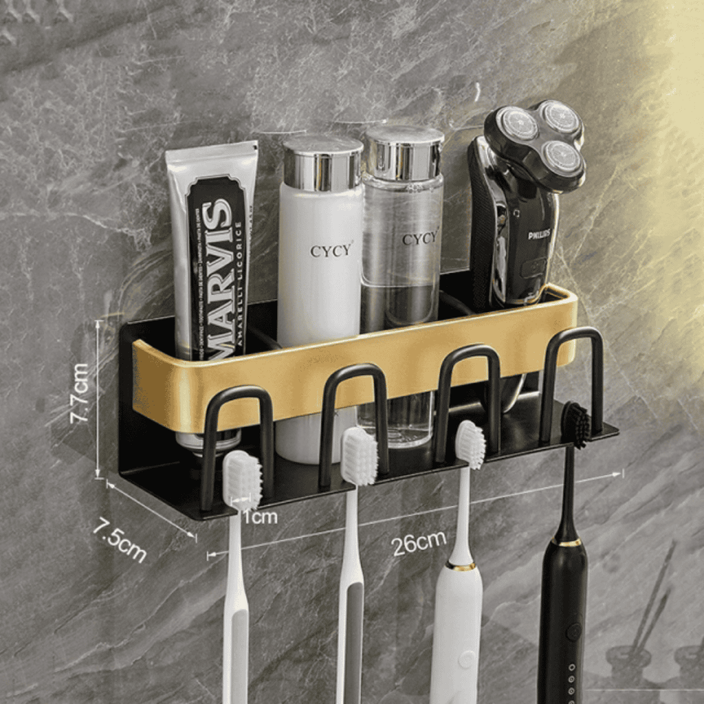 Metallic Wall Mounted Toothbrush/Paste Holder