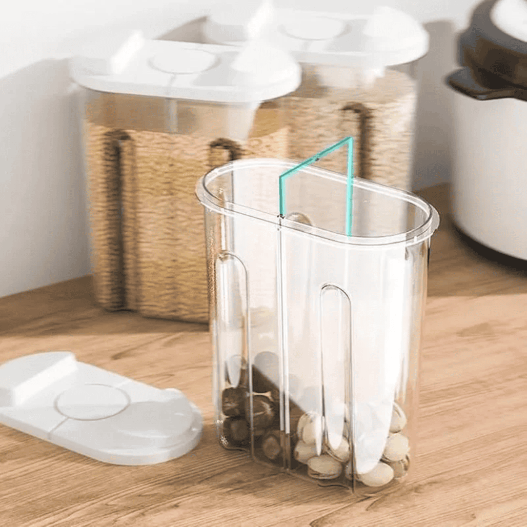 Cereal Storage Container with Airtight Lids and Dual Compartments