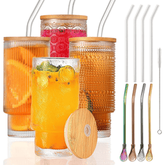 Aesthetic Highball Crystal Ribbed Glasses Set