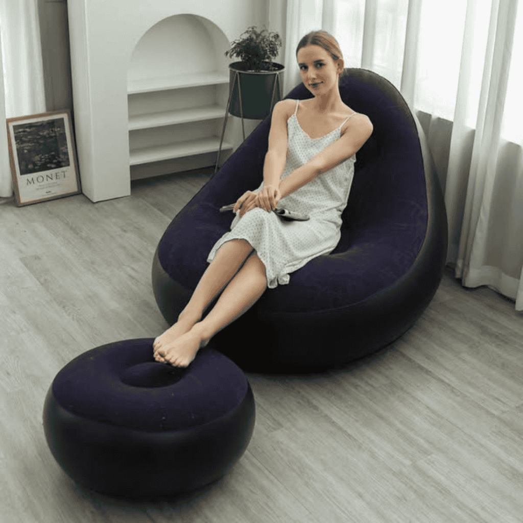 Inflatable Lounge Seat with Foot Rest and Free Pump (2pcs Set)