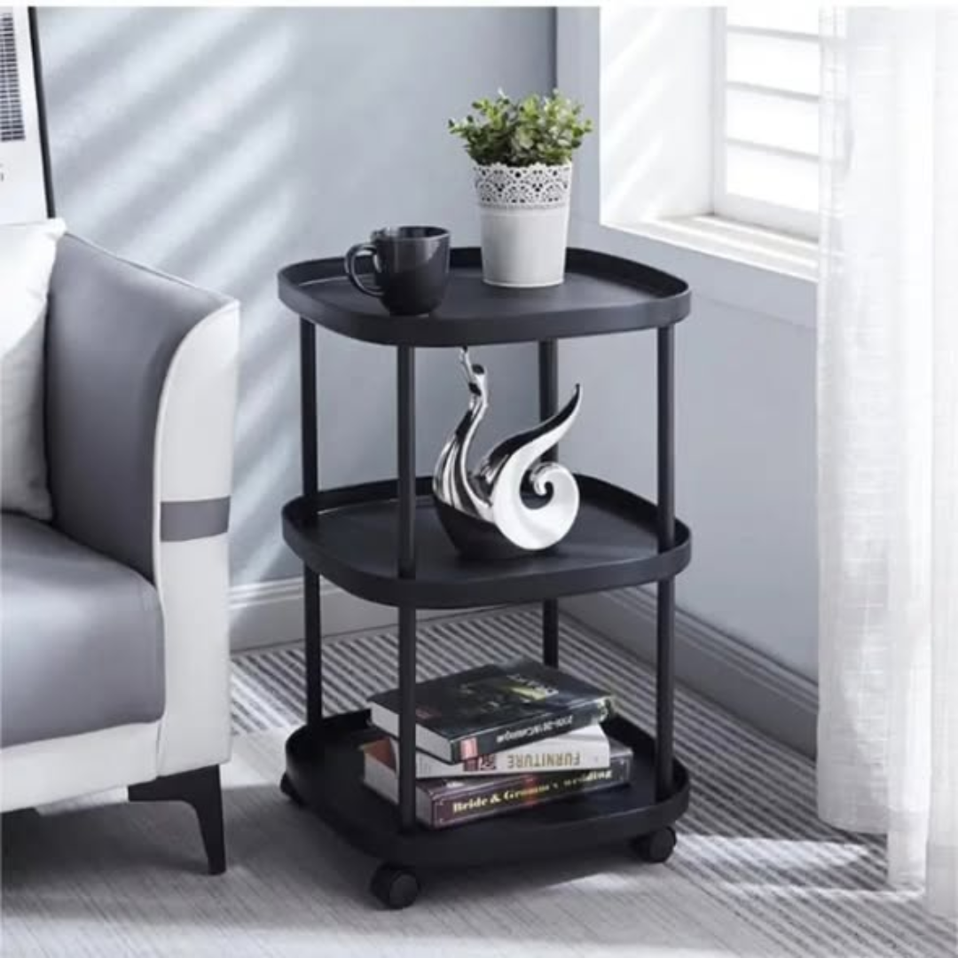 3-tier plastic mobile side table