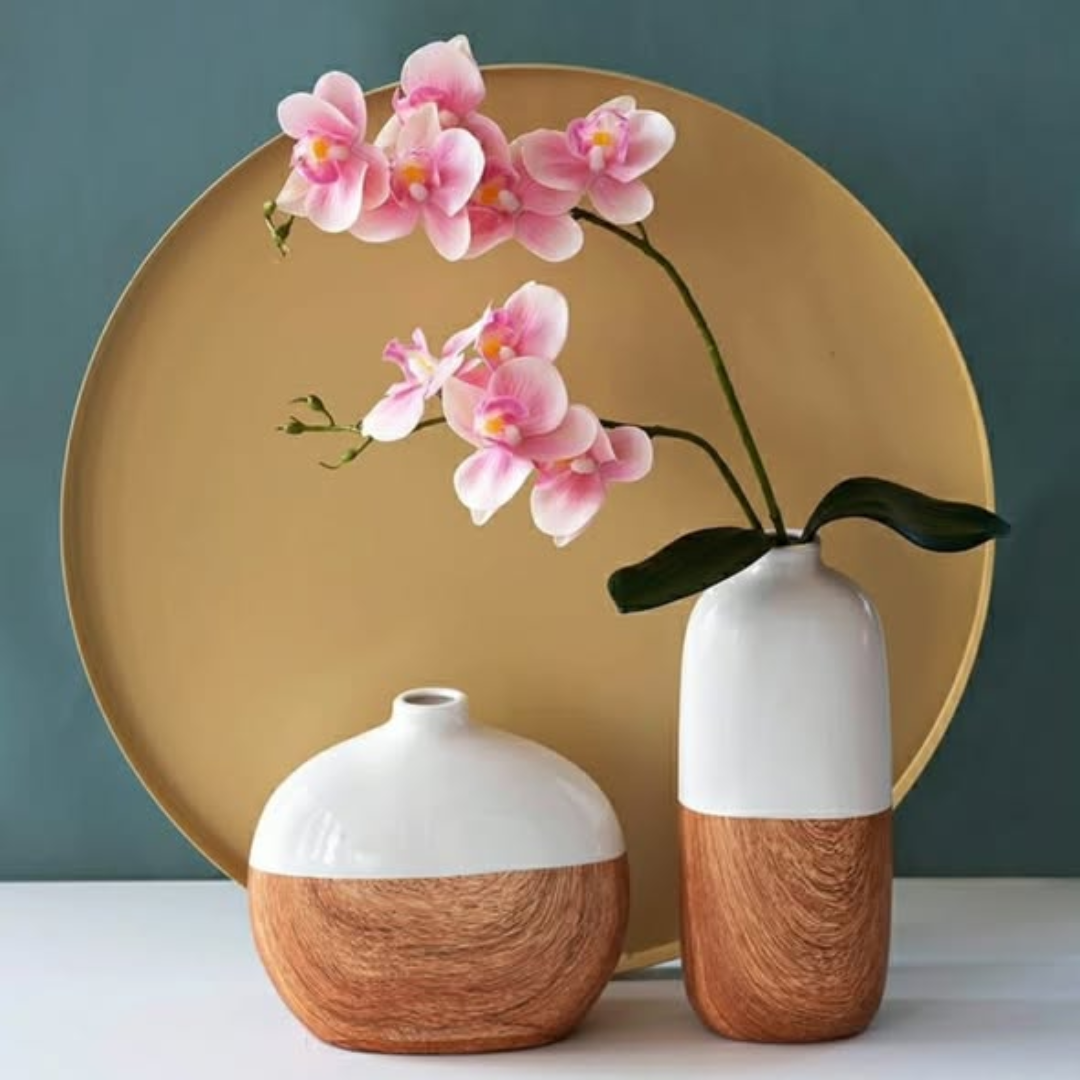 wood grain ceramic flower vase