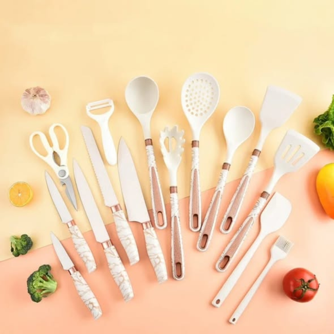16PCS Stainless Steel Kitchen Knife Silicone Kitchenware Set
