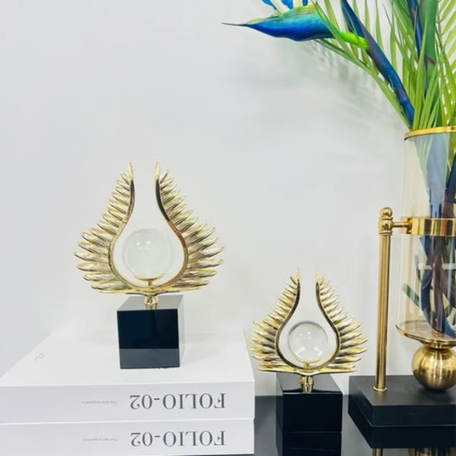 Wing and crystal ball desktop console table and gypsum decor