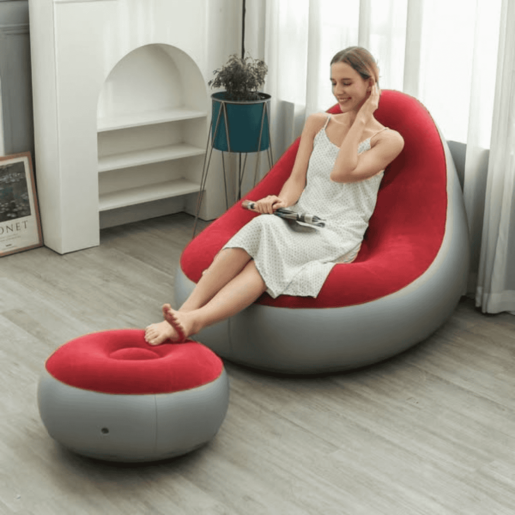 Inflatable Lounge Seat with Foot Rest and Free Pump (2pcs Set)