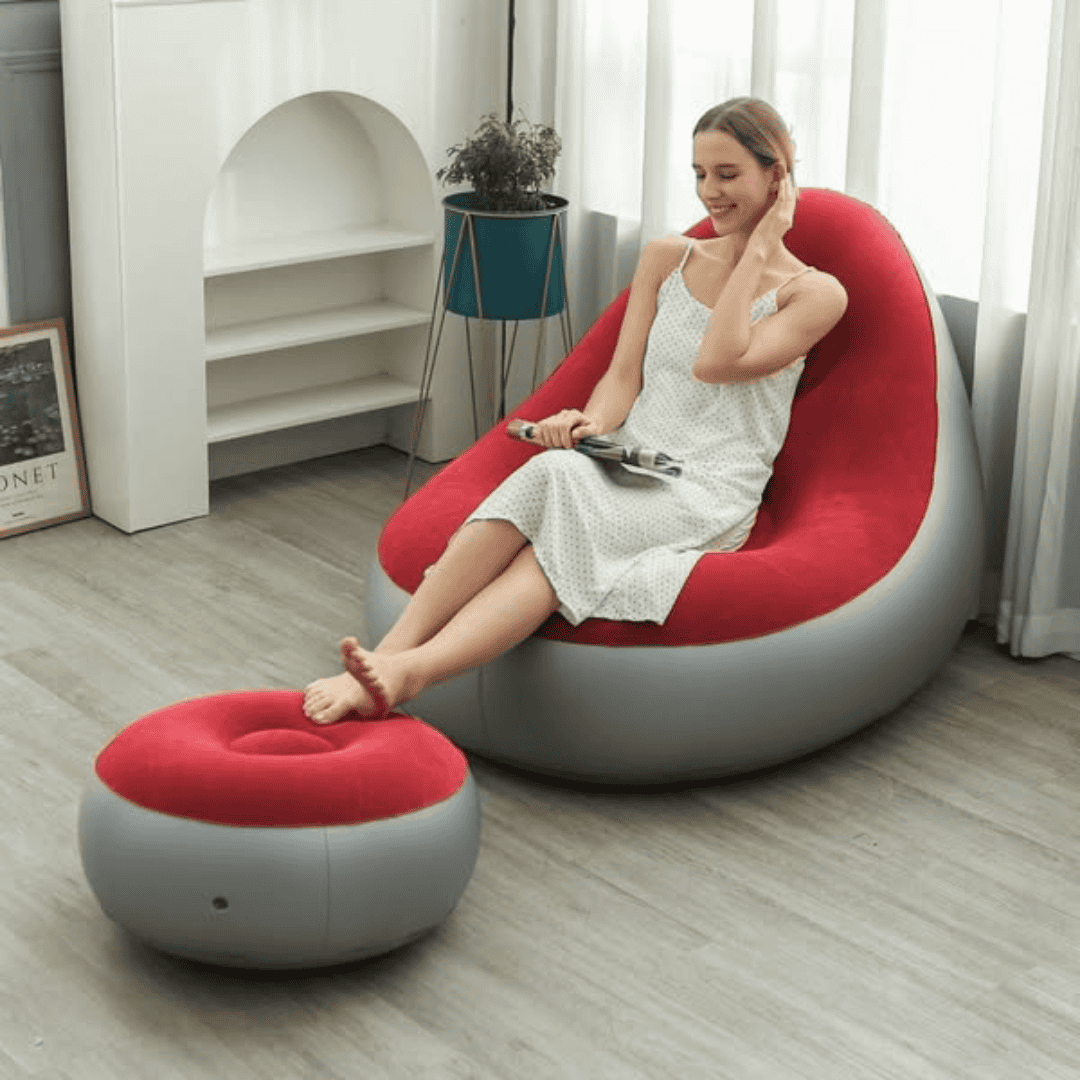Inflatable Lounge Seat with Foot Rest and Free Pump (2pcs Set)
