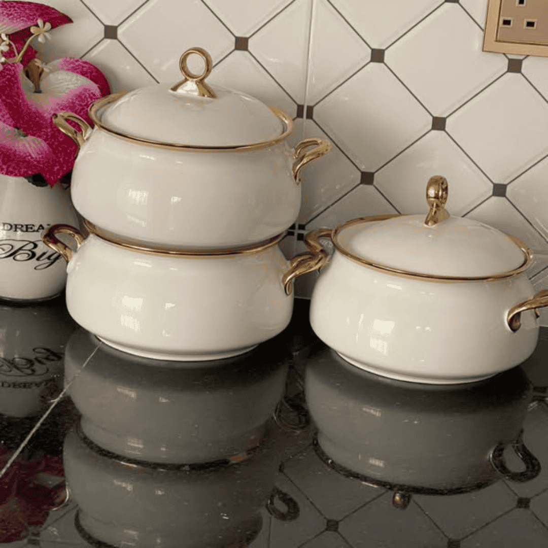 3 Pcs Gold Line Dish Set