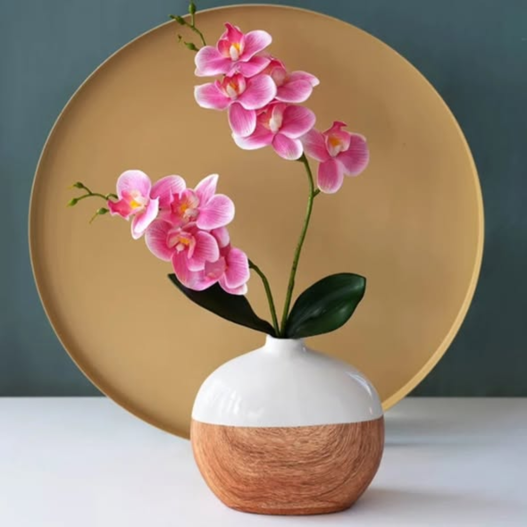 wood grain ceramic flower vase