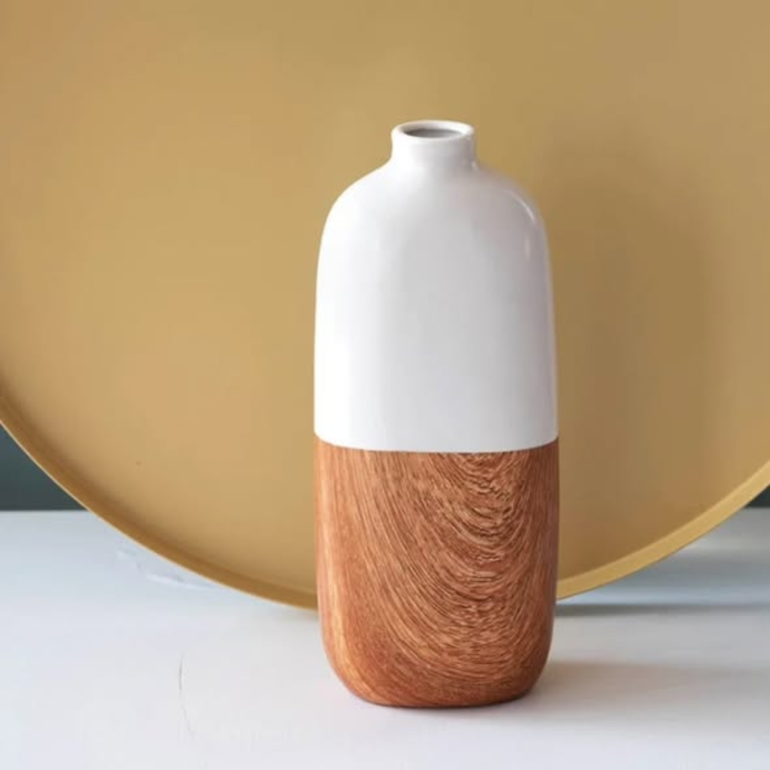 wood grain ceramic flower vase
