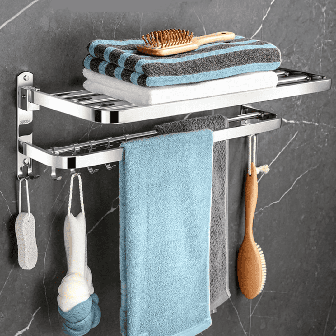 Bathroom Wall Mounted Towel Rack Accessory with Hooks