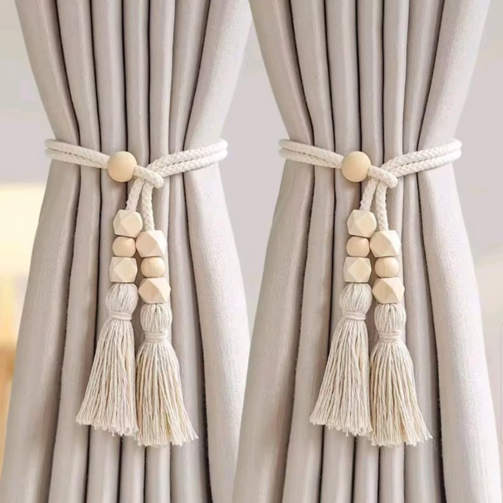 2pcs Nordic Curtain Straps with Wooden Beads and Tassels