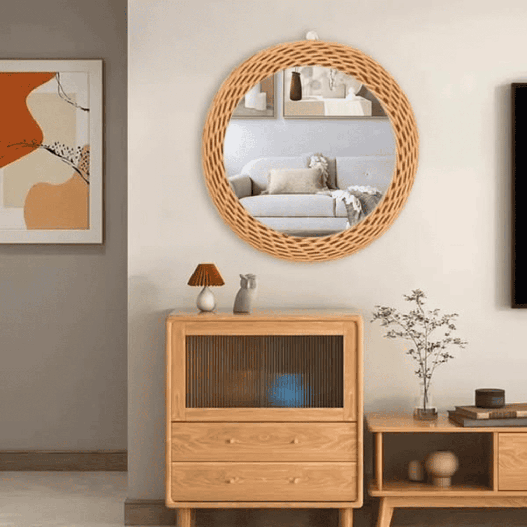 Big Size Oval Rattan Bamboo Decorative Mirror