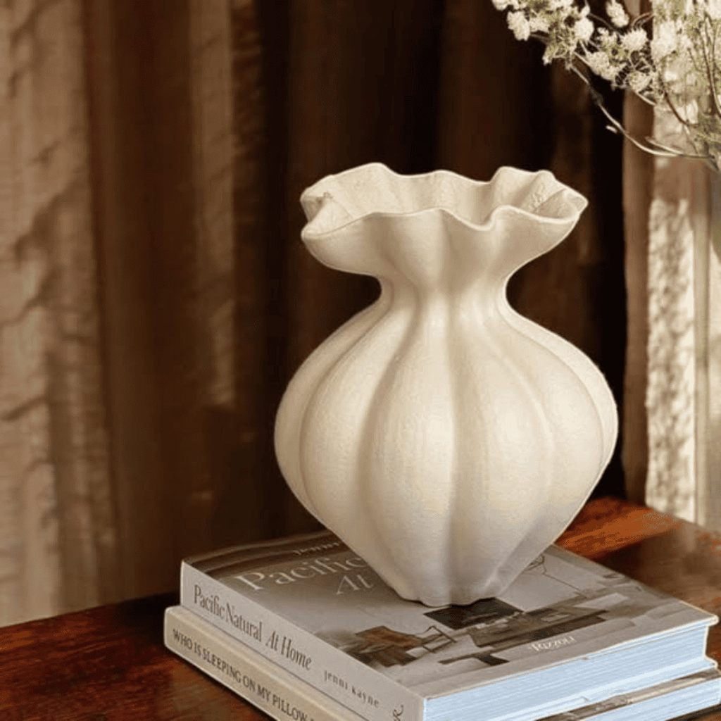 Art Decoration White Petal Shaped Ceramic Vase