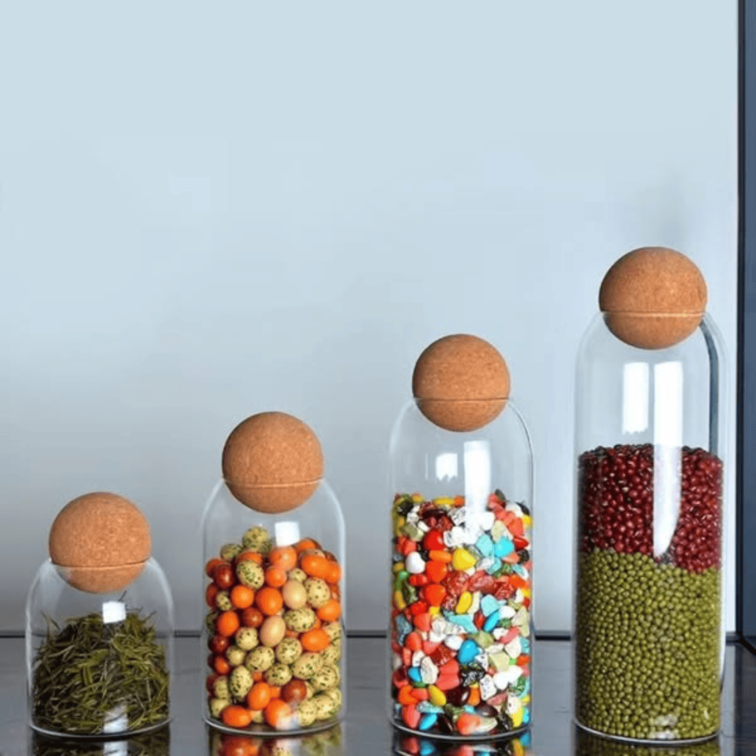 4Pcs Transparent Jars with Bamboo Lid