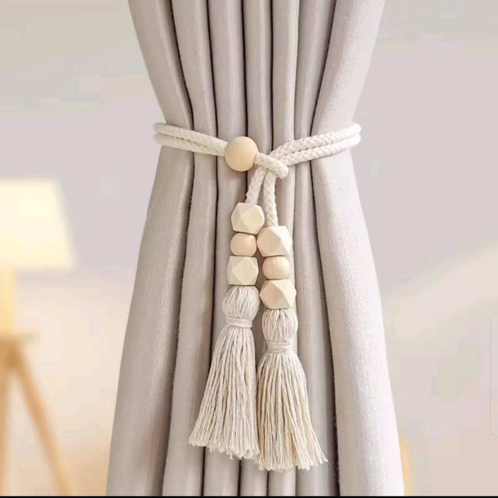 2pcs Nordic Curtain Straps with Wooden Beads and Tassels