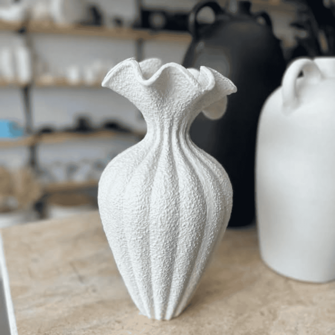 Art Decoration White Petal Shaped Ceramic Vase