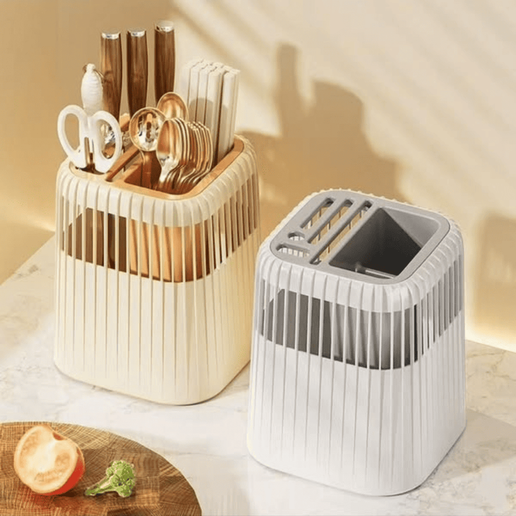 Multi-Functional Rotating Knife and Utensil Rack