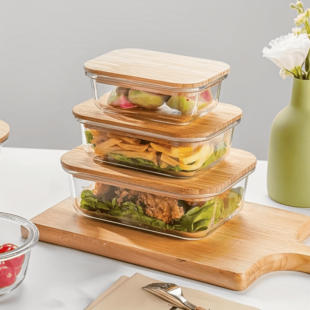 3-in-1 Snack Storage Box Set with Wooden Top Lid