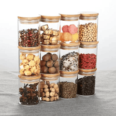 12pc Round Glass Spice Jars Set with Bamboo Lids