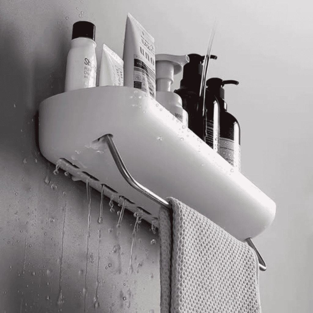 Wall Mounted Self Adhesive Shower Caddy Shelf with Towel Rail
