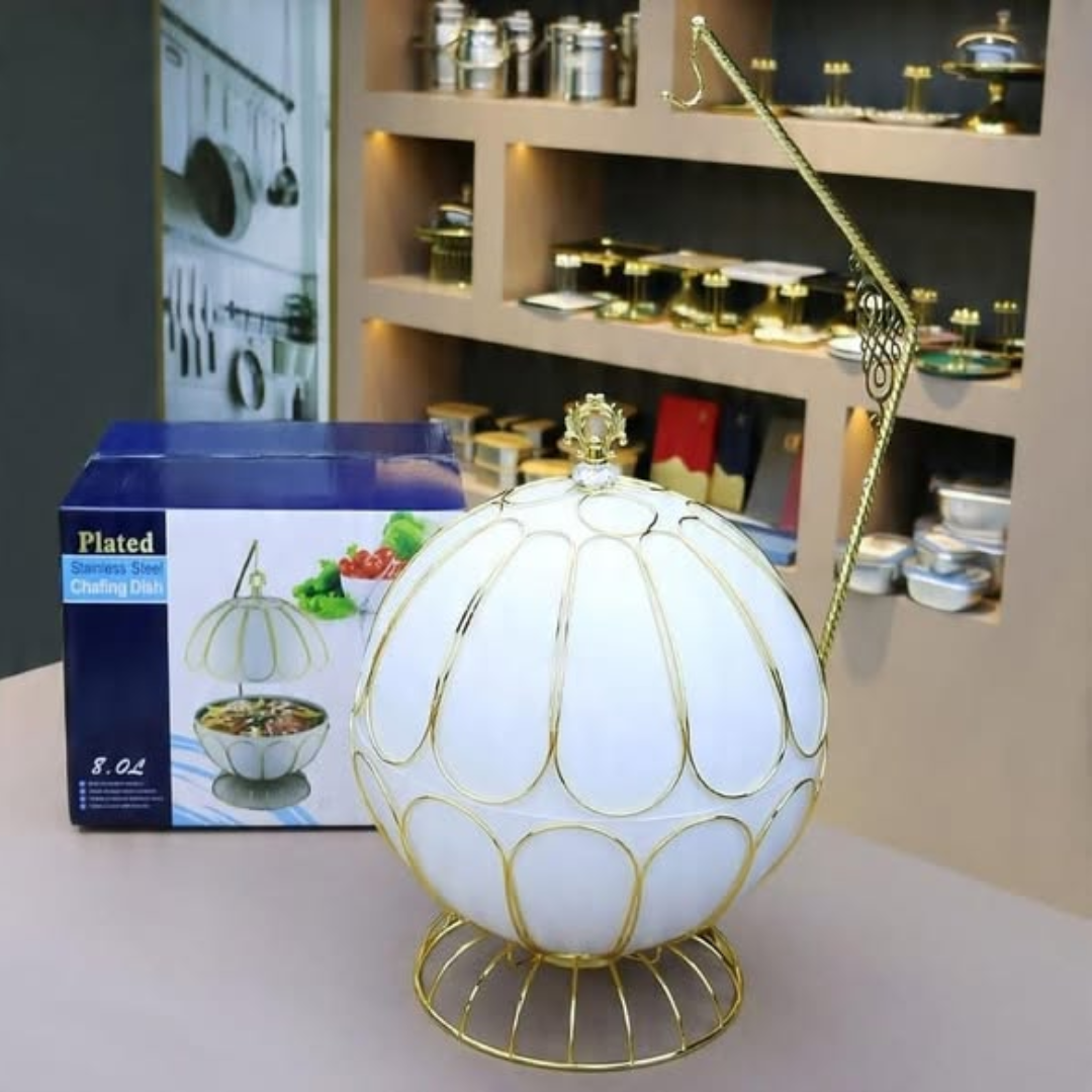 8L Food Warmer / Buffet Chafing Dish with Hanging Golden Rack