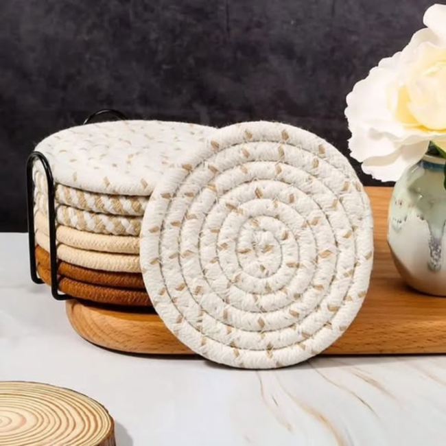 8pcs Absorbent Cotton Woven Drink Coasters