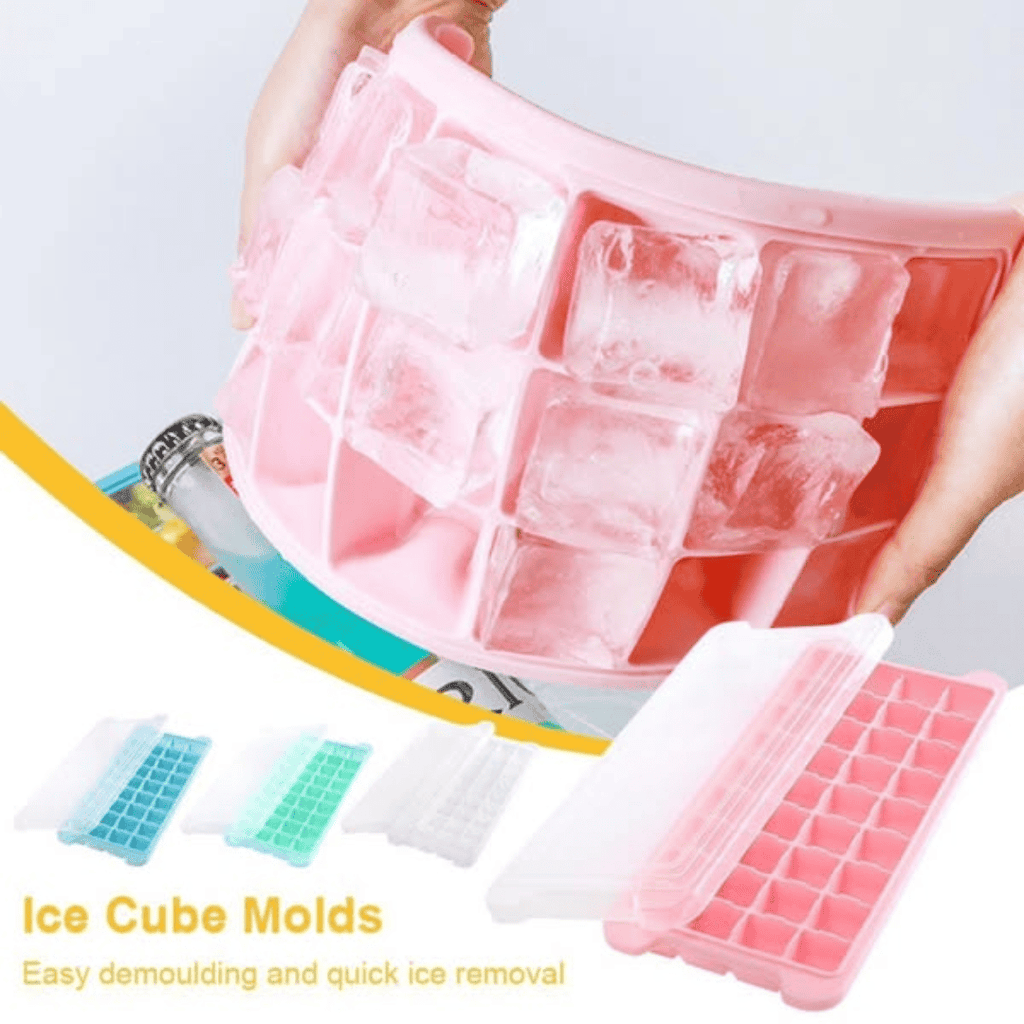 Multi-Colored 24 Grid Silicone Ice Cube Tray with Lid