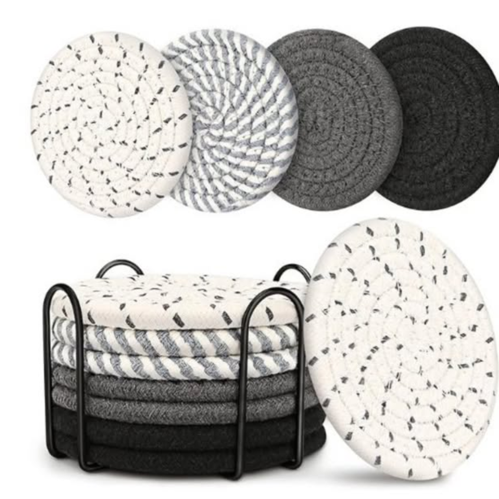 8pcs Absorbent Cotton Woven Drink Coasters