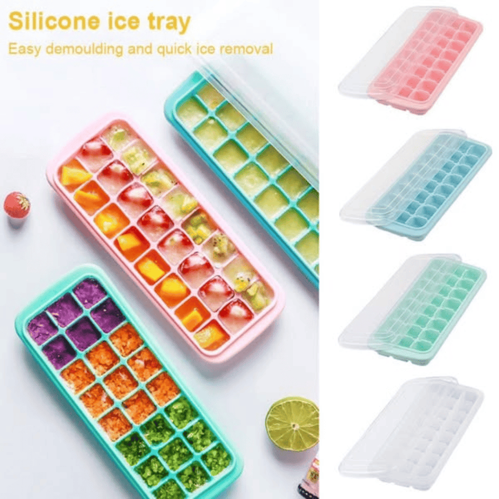 Multi-Colored 24 Grid Silicone Ice Cube Tray with Lid