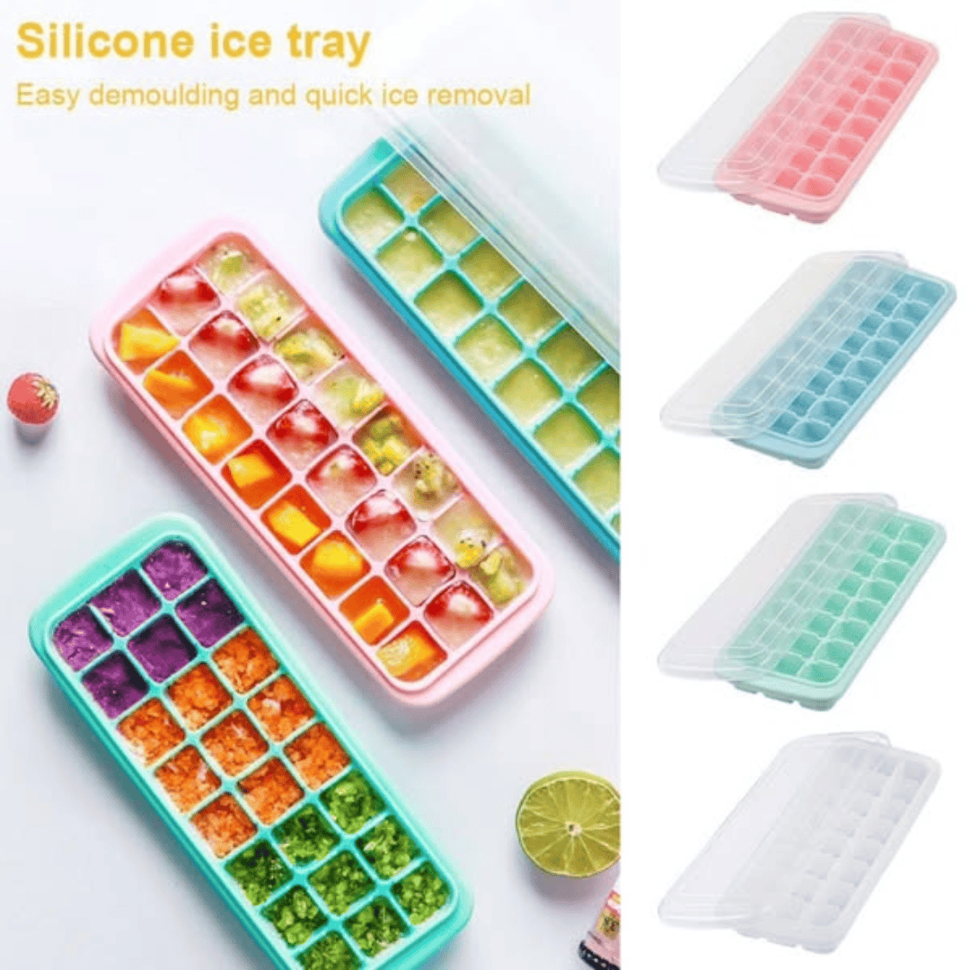 Multi-Colored 24 Grid Silicone Ice Cube Tray with Lid