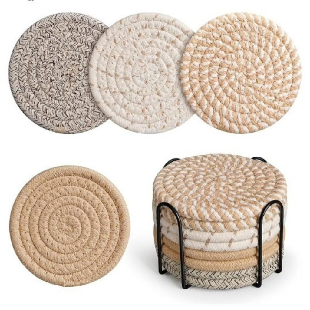 8pcs Absorbent Cotton Woven Drink Coasters