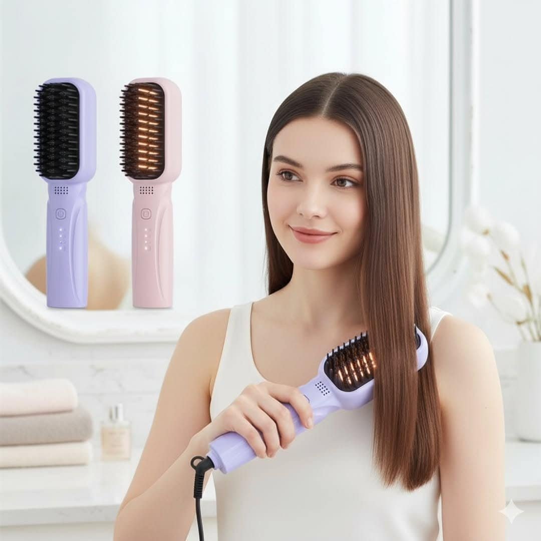 Rechargeable Portable Cordless Hair Straightener Brush