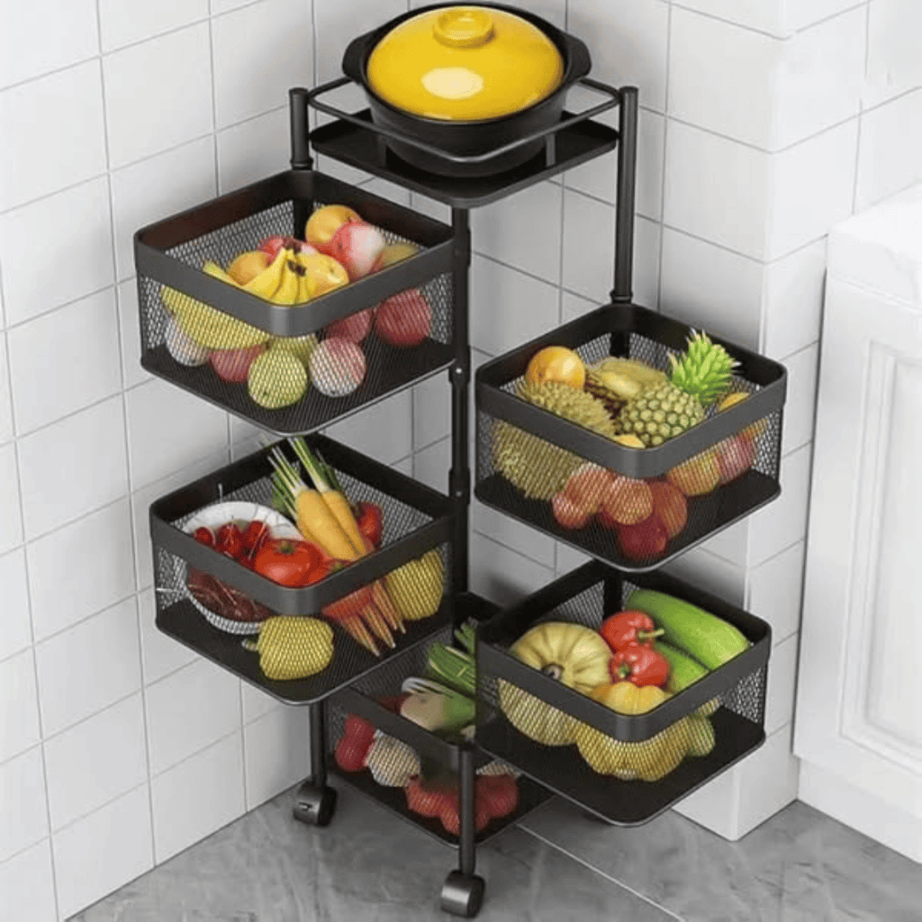5 Layer Mesh Rotating Trolley Storage Organizer