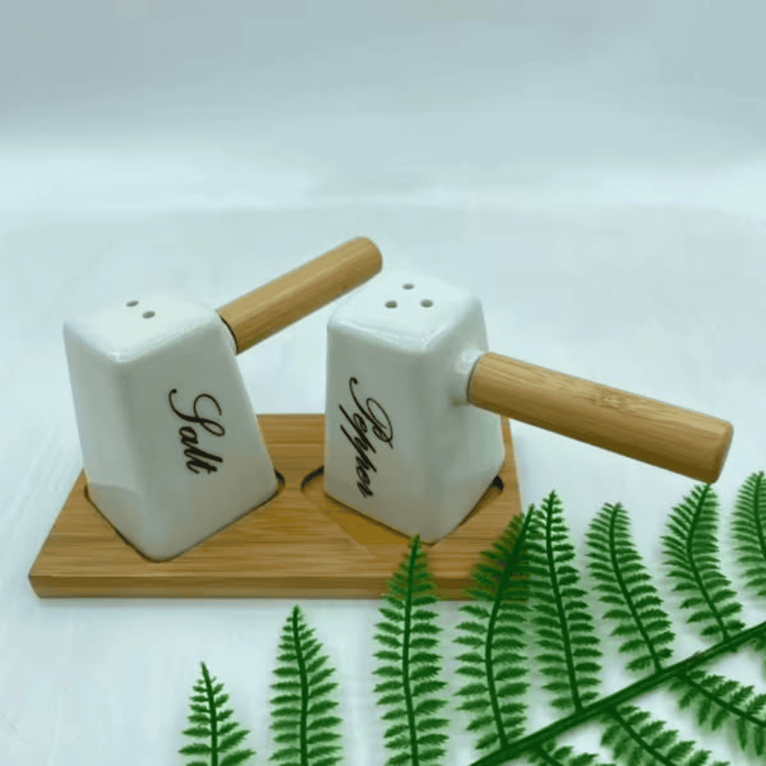 Double Salt Shaker with Bamboo Stand