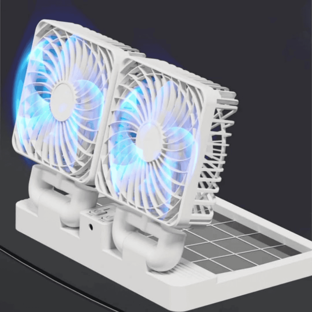 Car/Tabletop Double Head Super Cooling Rechargeable Solar Fan