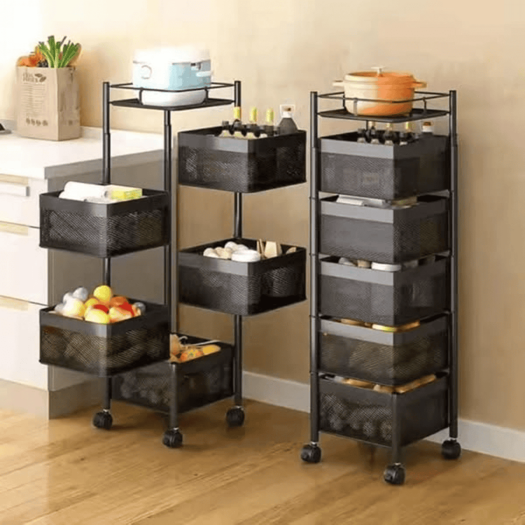 5 Layer Mesh Rotating Trolley Storage Organizer