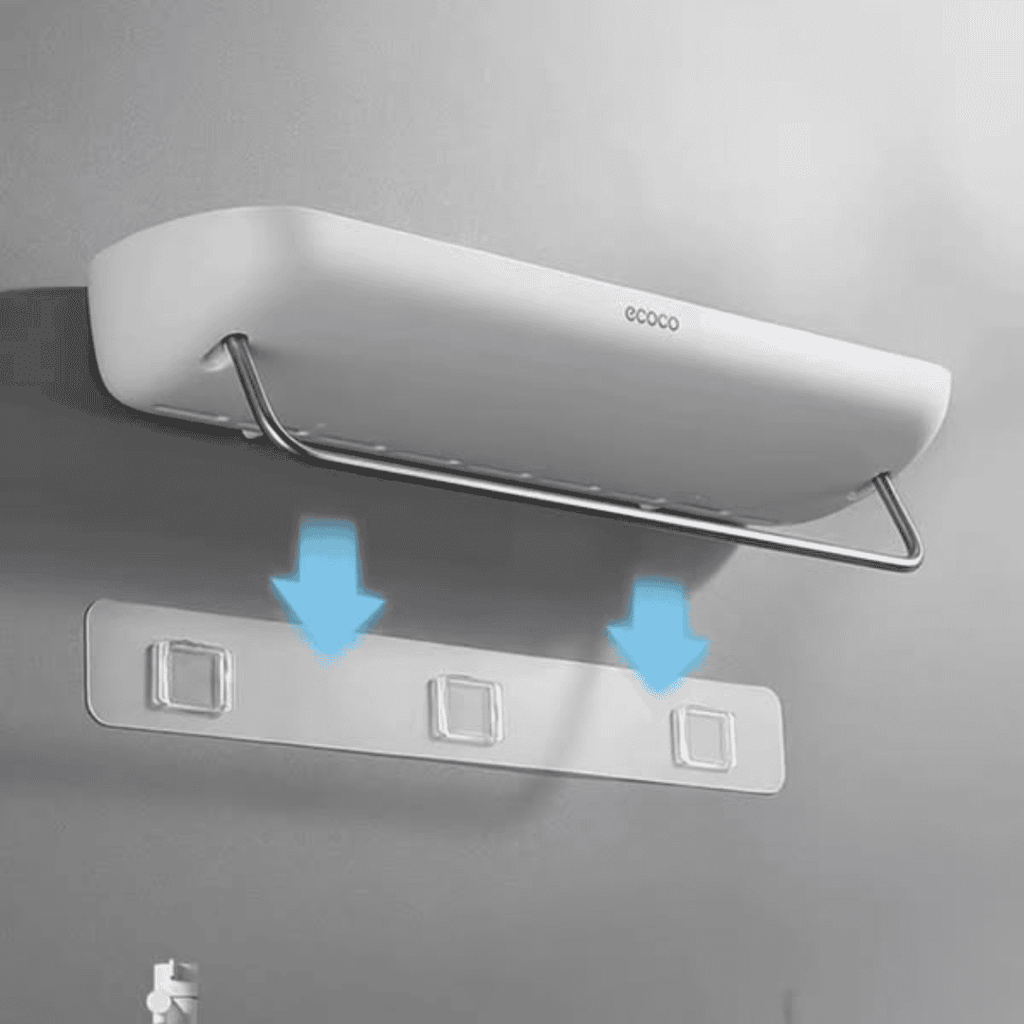 Wall Mounted Self Adhesive Shower Caddy Shelf with Towel Rail