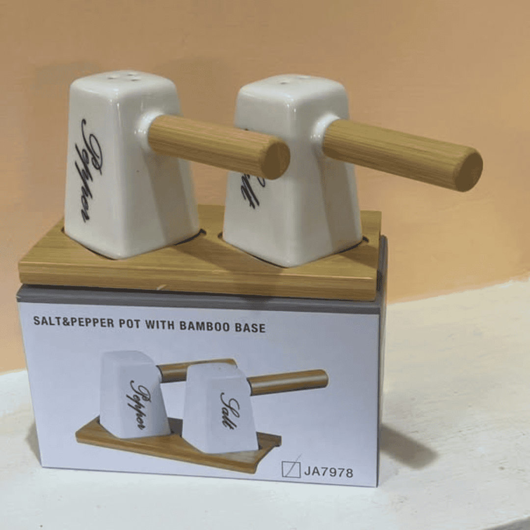 Double Salt Shaker with Bamboo Stand