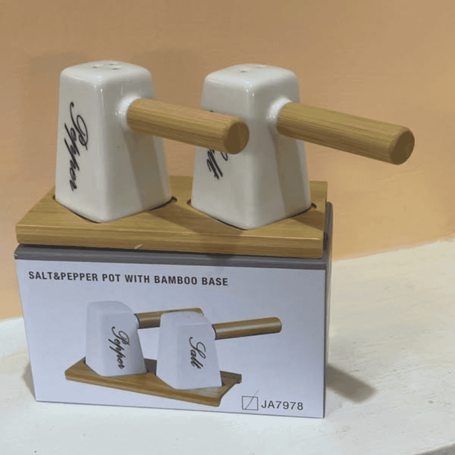 Double Salt Shaker with Bamboo Stand