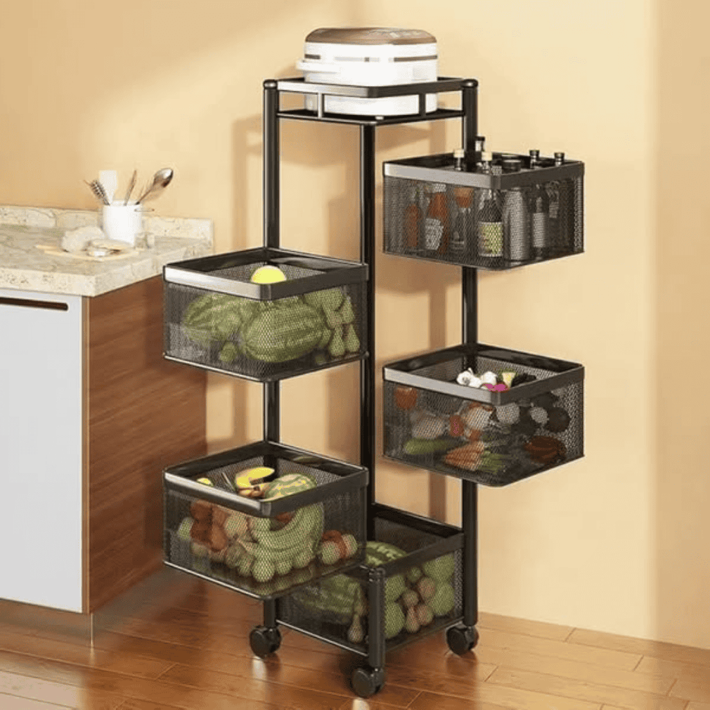 5 Layer Mesh Rotating Trolley Storage Organizer