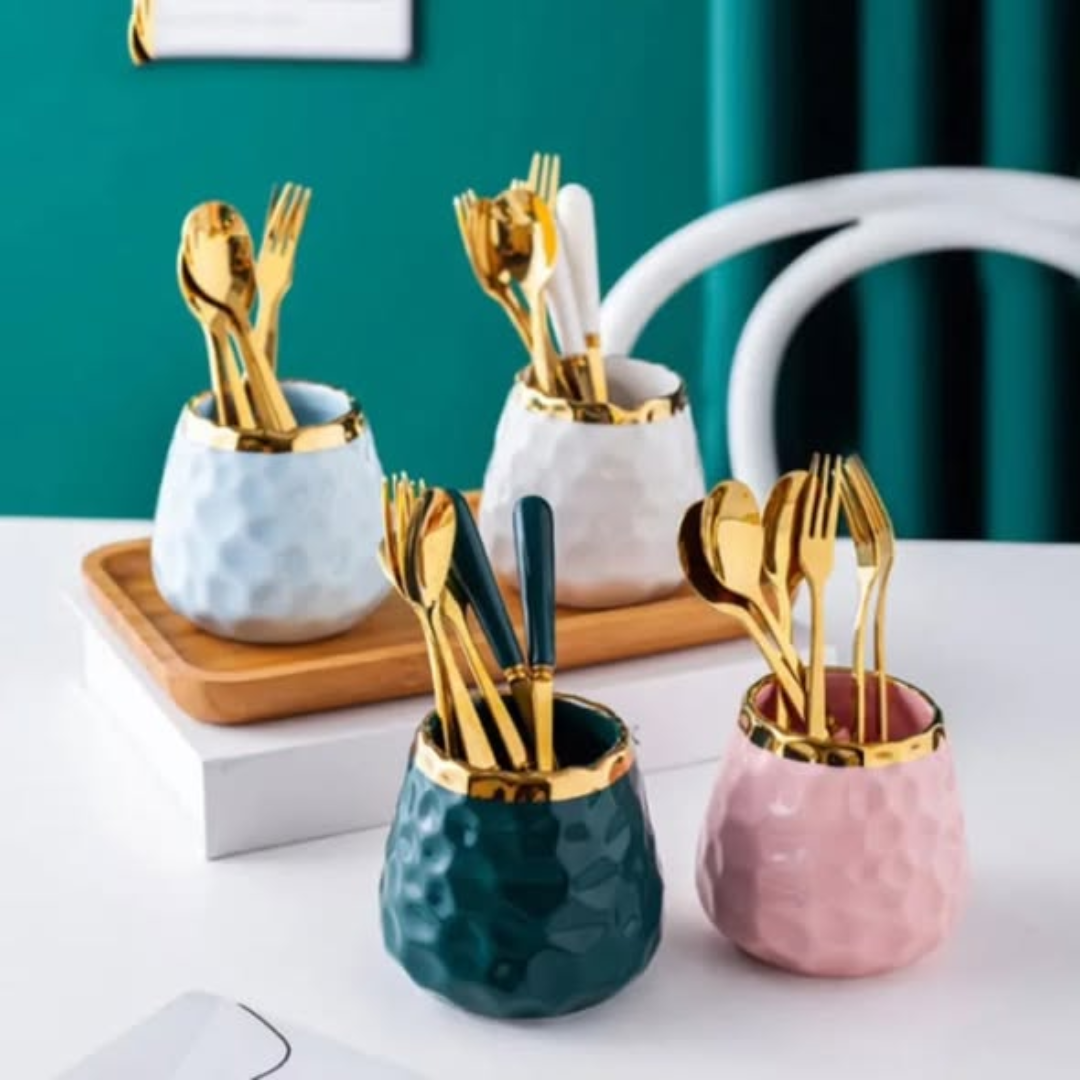Nordic Light Luxury Fruit Fork and Spoon Ceramic Storage Tank