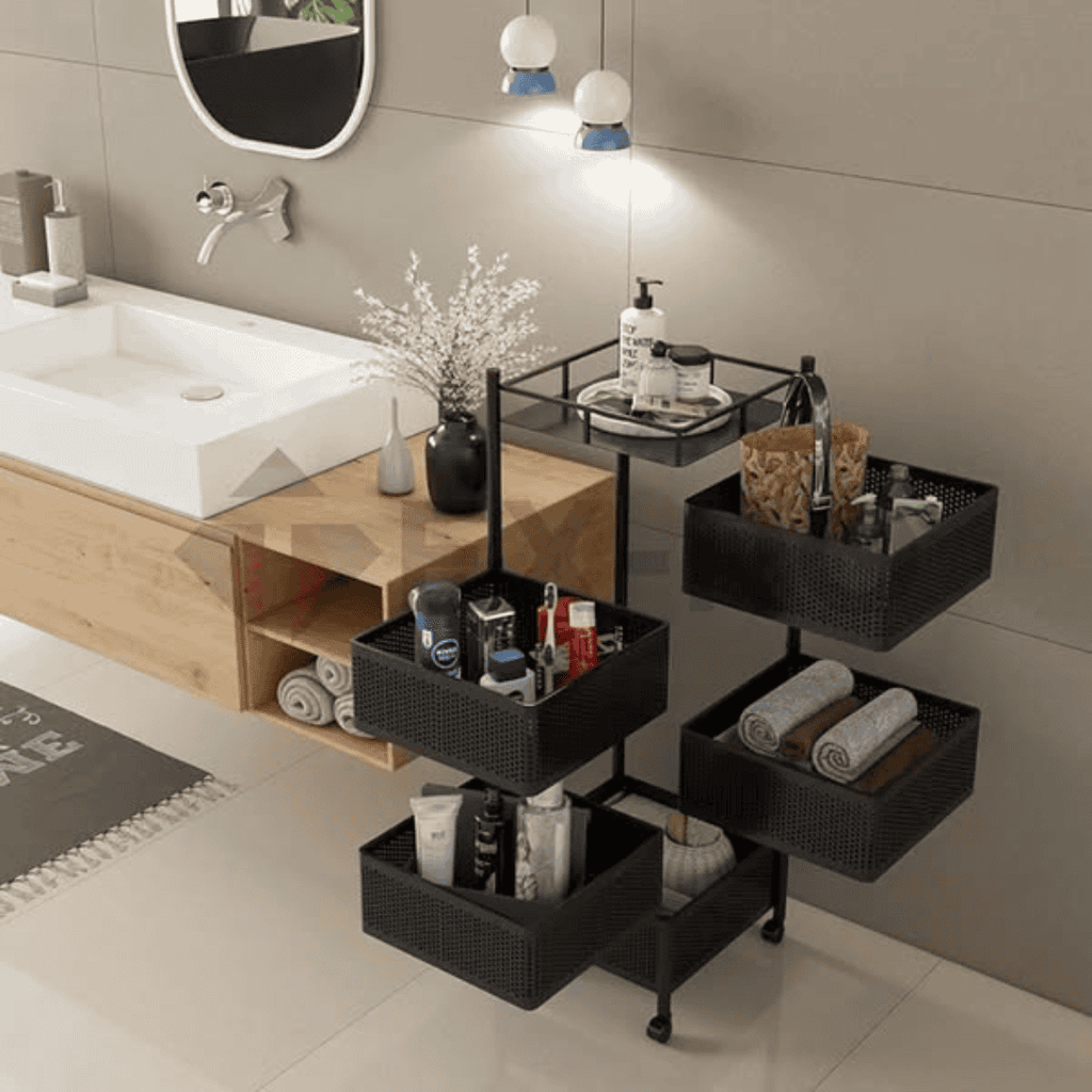 5 Layer Mesh Rotating Trolley Storage Organizer